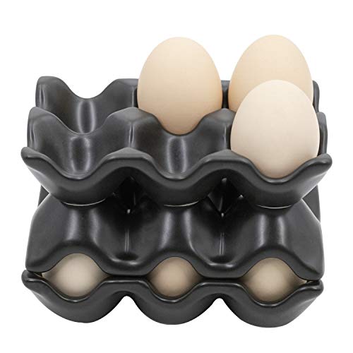 Airmoon - Bandeja de 6 tazas para servir huevos, dispensador de huevos, juego de soporte para cocina, restaurante, frigorífico, accesorio decorativo, negro