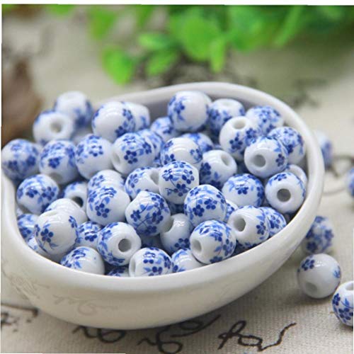 Aisoway 100 Piece Granos De La Porcelana De La Flor Granos De Cerámica Tradicional China Estilo Redondo Exquisitos Étnicas Sueltas para La Toma De Bricolaje