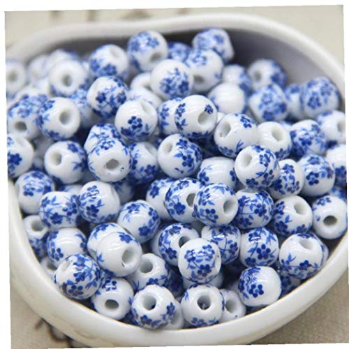 Aisoway 100 Piece Granos De La Porcelana De La Flor Granos De Cerámica Tradicional China Estilo Redondo Exquisitos Étnicas Sueltas para La Toma De Bricolaje