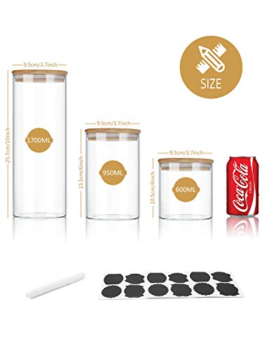 Aitsite 5PCS Tarro de Vidrio de Almacenamiento Juego de Recipientes Herméticos Tarros de Cristal con Tapa Tarro de Granos Transparente Contenedores de Alimentos Cristal sin BPA