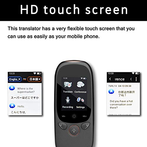 AIXUNYI Traductor de Voz Portátil Inteligente, Pulgadas y Conexión WIFI Traducción en Tiempo Real Compatible con 75 Idiomas para Aprender Viajar o Negocios Color Negro