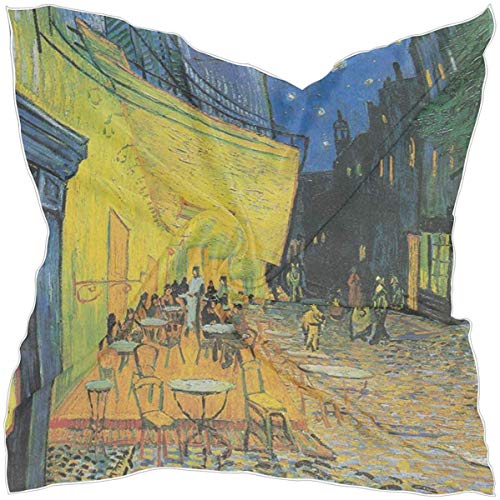 AIZENN Bufandas cuadradas de satén de seda rectangular para mujer, de Van Gogh Cafe Terraza por la noche, bufanda de cabeza de chal 99 x 99 cm