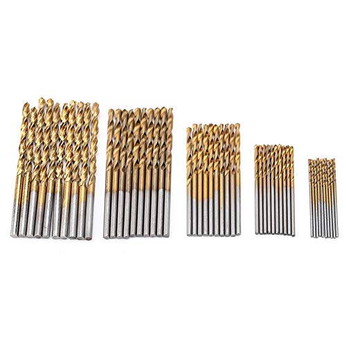 Akozon Brocas Helicoidales 50pcs Titanio Revestido de Alta Velocidad Broca Helicoidal de Acero 1.5mm-10mm Brocas de Mango Recto