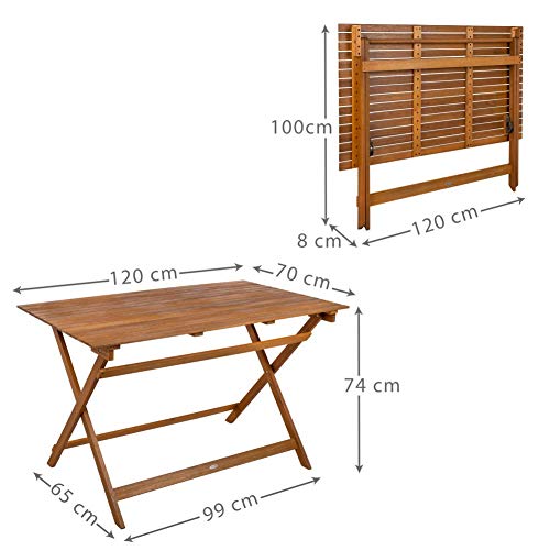 Aktive 61030 - Mesa rectangular madera de acacia Garden 113 x 64 x 74 cm