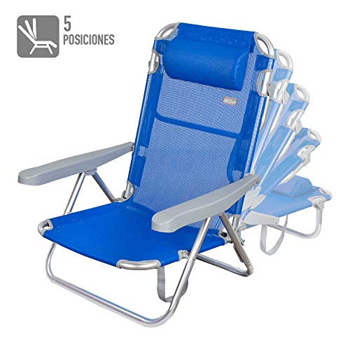 Aktive 62608 - Silla de playa 5 posiciones con cabezal 60 x 47 x 83 cm