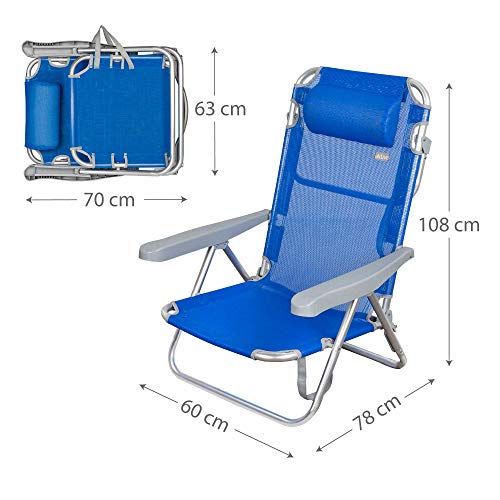 Aktive 62608 - Silla de playa 5 posiciones con cabezal 60 x 47 x 83 cm