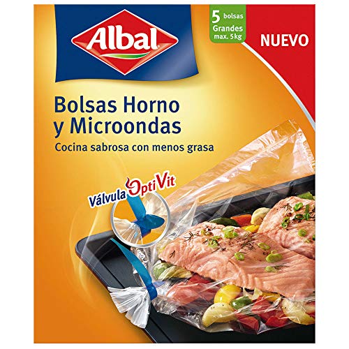 Albal Bolsas para horno y microondas, válvula de cierre, zona fría, capacidad máx. 5 kg, 5 unidades