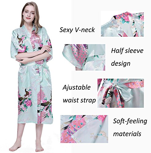 Albornoz Mujer Largo Pava de Satén Camisón Sexy Kimono Vestido