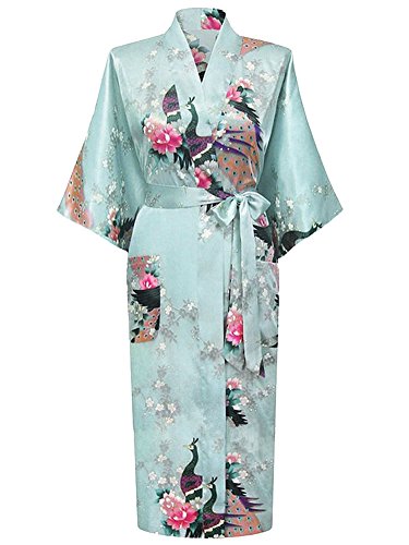 Albornoz Mujer Largo Pava de Satén Camisón Sexy Kimono Vestido