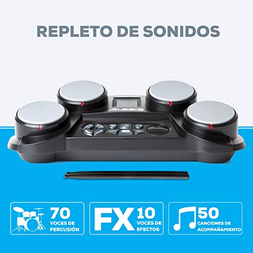 Alesis CompactKit 4 - Batería Electrónica de Sobremesa de 4 Pads Sensibles a la Velocidad, 70 Sonidos, Función de Entrenamiento y de Juego y Baquetas Incluidas, instrumento musical ideal para niños