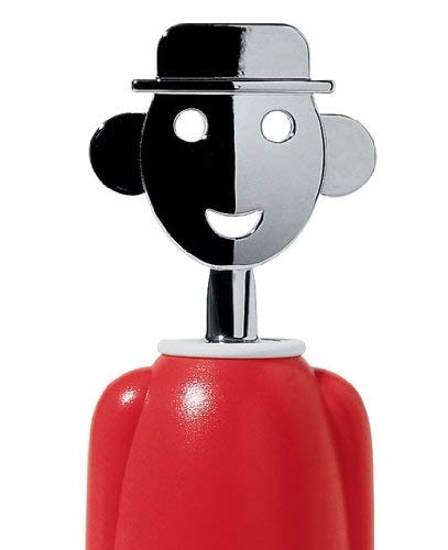 Alessi - Alessandro M AAM23 R - Sacacorchos de Diseño en Zamak Cromado y Resina Termoplástica, Rojo