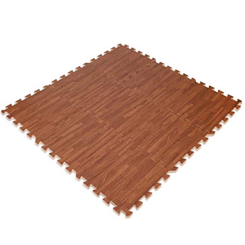 Alfombrillas de espuma con diseño de madera, perfectas para protección de suelo, garaje, o para hacer ejercicio, yoga, juegos, etc. Espuma EVA, 9 baldosas, color marrón.