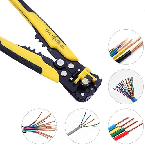 Alicate Pelacables Automático Cortador Alambre y Arrugador, Herramienta de Crimpado Alicates para Pelar/Presionar Cables, Alambre Pela Alicates Corte Prensan Rango Pelar 10~24 AWG(0.2~6.0mm²)