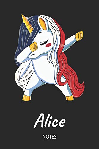 Alice - Notes: Noms Personnalisé Carnet de notes / Journal pour les filles et les femmes. Licorne qui dab aux cheveux aux couleurs du drapeau ... anniversaire, cadeau de Noël et de fête.