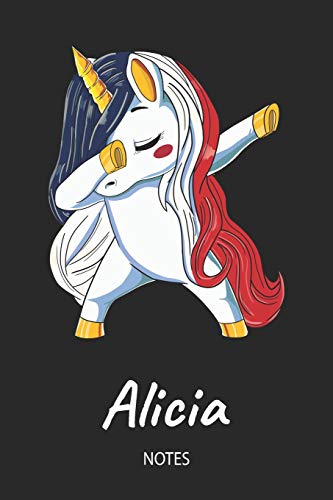 Alicia - Notes: Noms Personnalisé Carnet de notes / Journal pour les filles et les femmes. Licorne qui dab aux cheveux aux couleurs du drapeau ... anniversaire, cadeau de Noël et de fête.