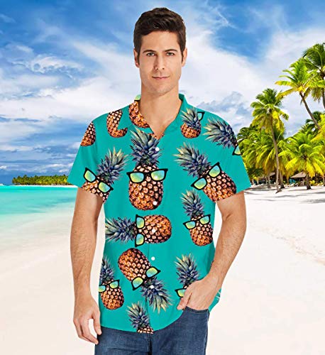 ALISISTER Camisa Hawaiana Hombre Manga Corta con Estampado de piña Camisa Luau de Hawai Tropical Hombres Casual Retro Aloha Holiday Button Down Vacation Shirts XL