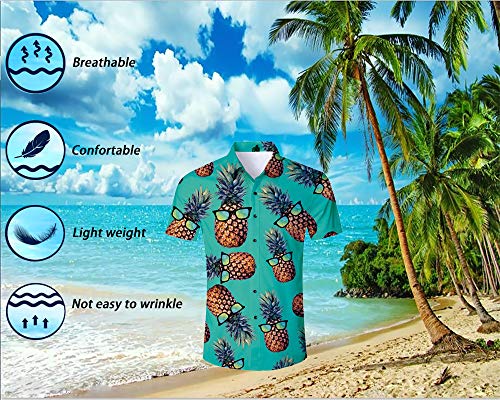 ALISISTER Camisa Hawaiana Hombre Manga Corta con Estampado de piña Camisa Luau de Hawai Tropical Hombres Casual Retro Aloha Holiday Button Down Vacation Shirts XL