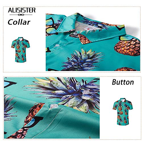 ALISISTER Camisa Hawaiana Hombre Manga Corta con Estampado de piña Camisa Luau de Hawai Tropical Hombres Casual Retro Aloha Holiday Button Down Vacation Shirts XL