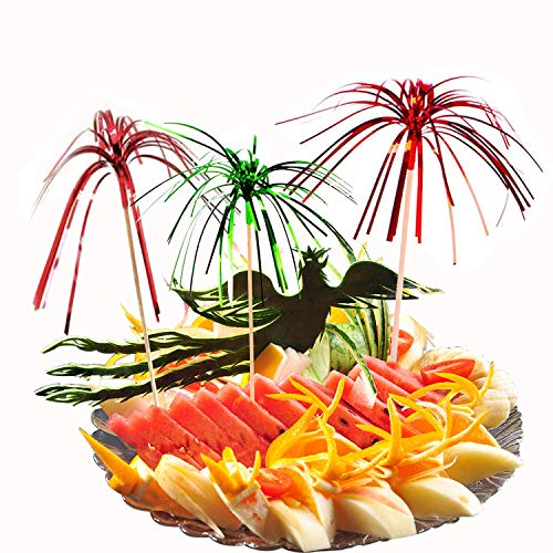 Allazone 120 Pz Fuegos Artificiales Palillos de Cóctel Brochetas, 23CM Fuegos Artificiales Decoraciones para Tarta para Decoración de Pasteles, Artículos para Fiestas, Decoración Navideña