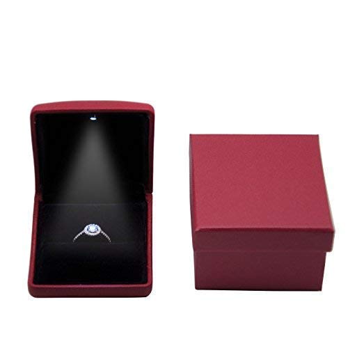 Alleu - Estuche para anillo con iluminación interna LED R3012 ideal para pedidas de mano o compromiso (rojo)