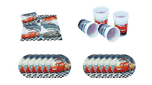 ALMACENESADAN, 0446, Pack Desechables Fiestas y cumpleaños Disney Cars, Compuesto por 12 Platos, 12 Vasos 200ml, Pack 16 servilletas Disney Cars