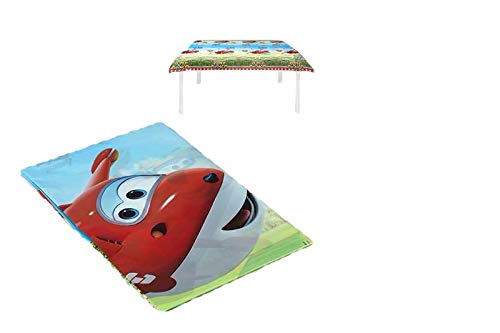 ALMACENESADAN 1076, Pack Fiesta o cumpleaños Superwings; 1 Mantel Fiesta de plástico 120x180cm, 20 servilletas, 8 Vasos y 8 Platos de 20 cm