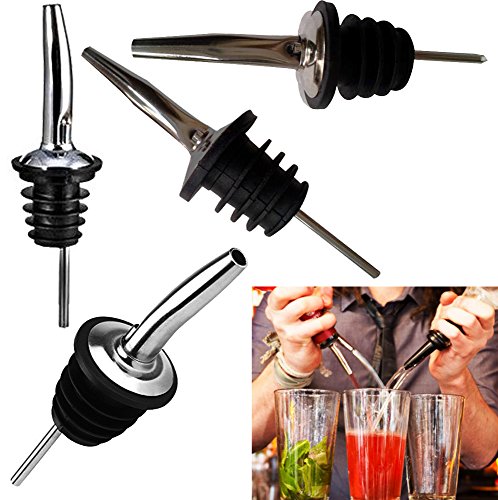 ALPHA DIMA 6pcs/Pack Vertedor de Boquilla,Pourer Tapón de Botella de Vino Aceite de Acero Inoxidable con Tapón de Caucho para Flujo de Licor