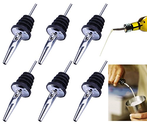 ALPHA DIMA 6pcs/Pack Vertedor de Boquilla,Pourer Tapón de Botella de Vino Aceite de Acero Inoxidable con Tapón de Caucho para Flujo de Licor