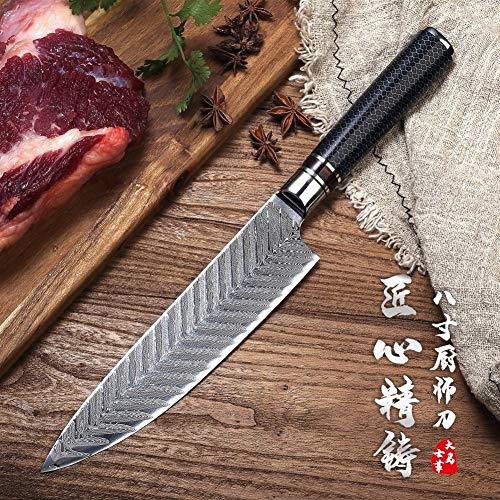 Alta calidad Acero de Damasco occidental cocina principal casa cocina cuchillo de sushi de 8 pulgadas saurio dicer carne cruda con cuchillos (Color : Knife)