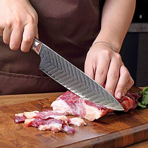 Alta calidad Acero de Damasco occidental cocina principal casa cocina cuchillo de sushi de 8 pulgadas saurio dicer carne cruda con cuchillos (Color : Knife)