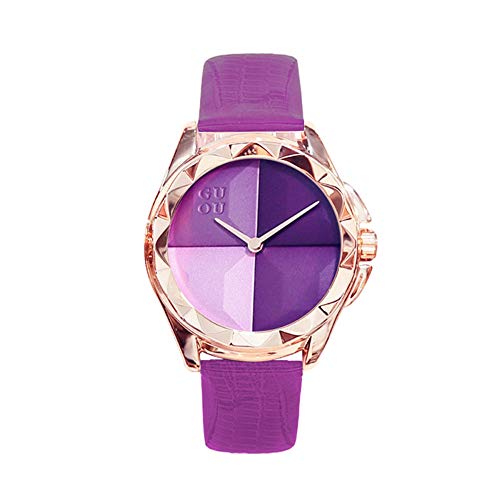ALXDR Cuero Relojes De Cuarzo para Las Mujeres, Gran Gradiente Módulo Dial Reloj Impermeable,Púrpura