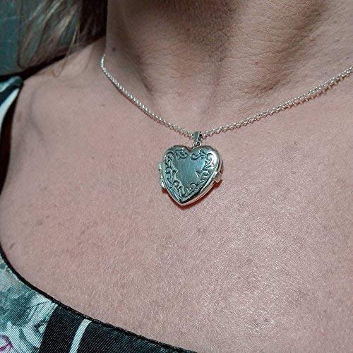 Alylosilver Collar Colgante Guardapelo de Plata De Ley para Mujer con Forma de Corazon con Cenefa - Incluye Cadena de Plata de 45 cm. y Estuche para Regalo