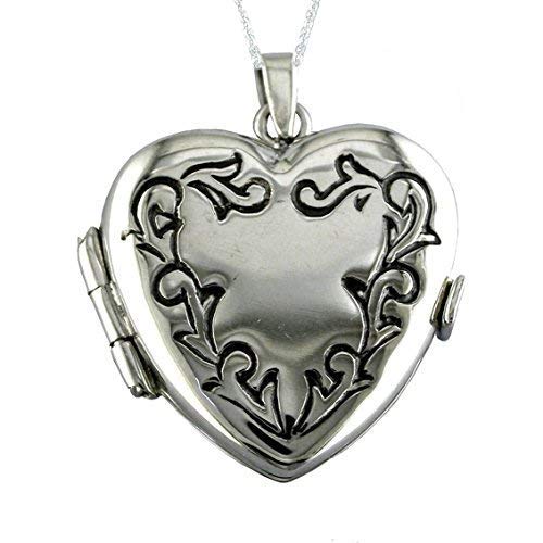 Alylosilver Collar Colgante Guardapelo de Plata De Ley para Mujer con Forma de Corazon con Cenefa - Incluye Cadena de Plata de 45 cm. y Estuche para Regalo