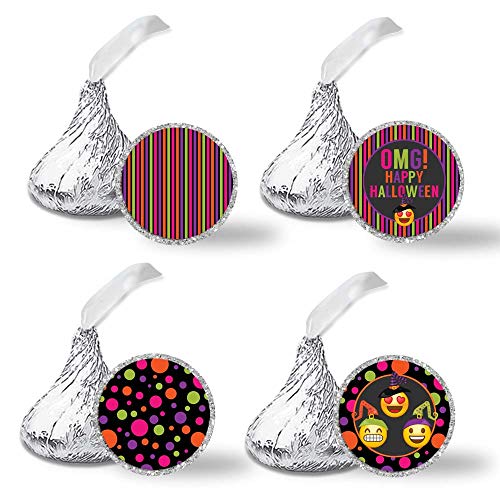 AmandaCreation - Etiquetas adhesivas para fiesta de Halloween, diseño de emoticonos de neón, 300 círculos, tamaño 1,9 cm, ideal para regalos de fiesta, sellos de sobres y bolsas de regalo