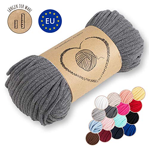 Amazinggirl Hilo Macrame 5 mm trapillo bobinas - Cuerda Algodon Cordon para Trenzado Tejer a Crochet Manualidades Gris