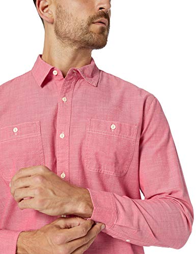 Amazon Essentials - Camisa de cambray con manga larga y corte recto para hombre, Rojo, US XS (EU XS)