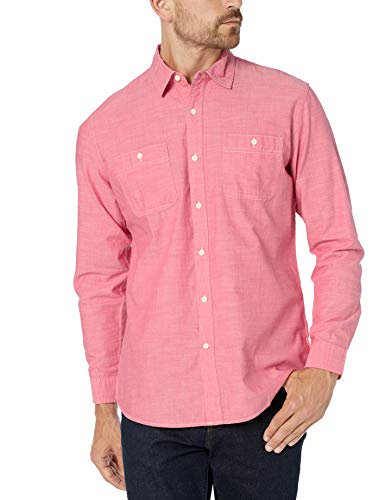 Amazon Essentials - Camisa de cambray con manga larga y corte recto para hombre, Rojo, US XS (EU XS)