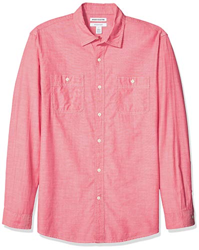 Amazon Essentials - Camisa de cambray con manga larga y corte recto para hombre, Rojo, US XS (EU XS)