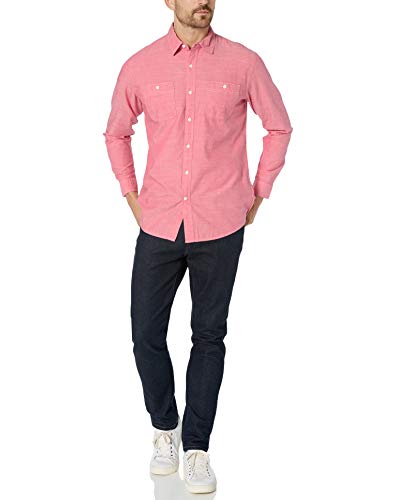 Amazon Essentials - Camisa de cambray con manga larga y corte recto para hombre, Rojo, US XS (EU XS)