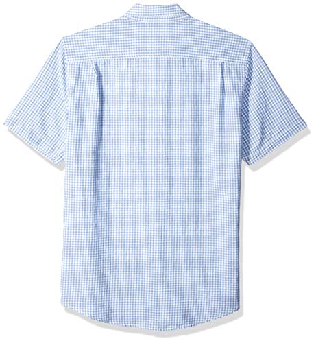 Amazon Essentials - Camisa de lino a rayas, de manga corta y corte entallado para hombre, Azul (Blue Gingham), US M (EU M)