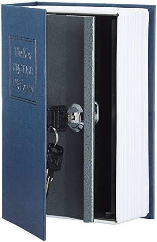 AmazonBasics - Caja de seguridad en forma de libro - Cerradura con llave (pequeña) - Azul