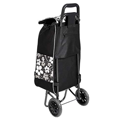 AmazonBasics - Carrito de la compra con 2 ruedas, 40 litros, flores negras