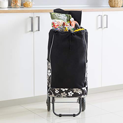 AmazonBasics - Carrito de la compra con 2 ruedas, 40 litros, flores negras