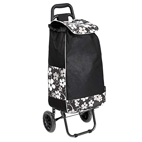 AmazonBasics - Carrito de la compra con 2 ruedas, 40 litros, flores negras