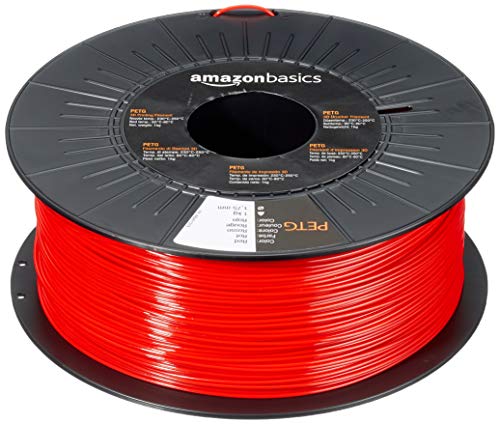 AmazonBasics - Filamento para impresora 3D, tereftalato de polietileno (PETG), 1,75 mm, cinta de 1 kg, rojo