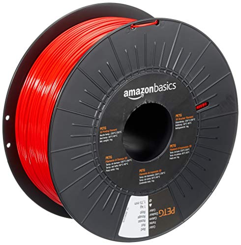 AmazonBasics - Filamento para impresora 3D, tereftalato de polietileno (PETG), 1,75 mm, cinta de 1 kg, rojo