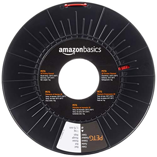 AmazonBasics - Filamento para impresora 3D, tereftalato de polietileno (PETG), 1,75 mm, cinta de 1 kg, rojo