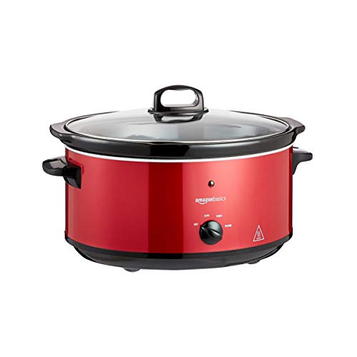 AmazonBasics Olla de cocción lenta, con 3 niveles de calor y función de mantenimiento del calor, 235-280 W, 6,5 l