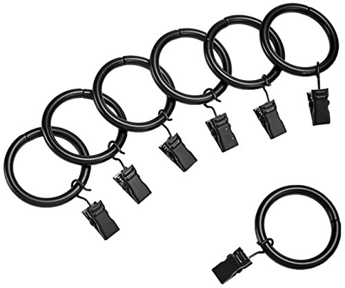 AmazonBasics - Set de 7 anillas con pinzas para cortinas, 2,54 cm, Negro
