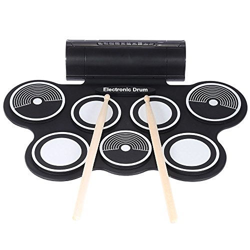 ammoon Silicona Plegable Portátil Tambor Electrónica Cojín del kit Digital USB MIDI del Roll-up Palillo con el Pedal del Pie Cable de Audio de 3,5 mm